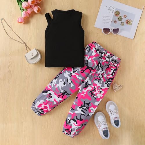 Image of Kid Girl Clothes Butterfly Patch T-Shirt Jogger Pants Ribbed 2PC Summer Fall Outfits Set