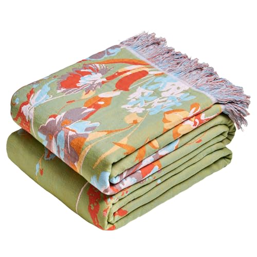 Image of MSGKV Boho Throw Blanket 90 inchx90 inch Fall Cotton Butterfly Floral Blanket