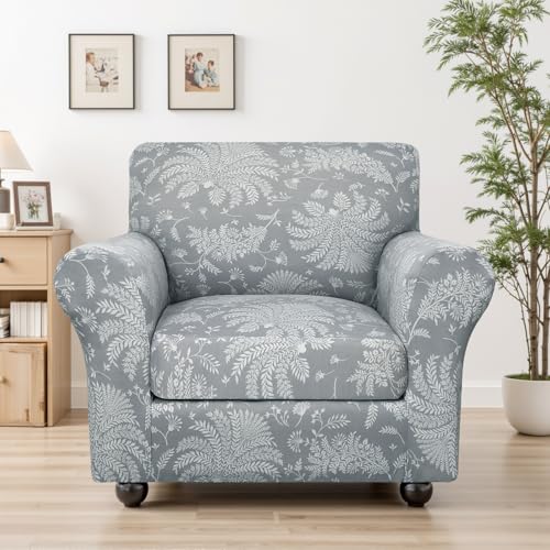 Image of SearchI Sofa Cover Couch Covers, 2 Pieces Armchair Slipcover with 1 Separate Cushion Cover Stretch Soft Furniture Protector for Living Room Couch Cover for Pets Kids(Armchair, White Plants)