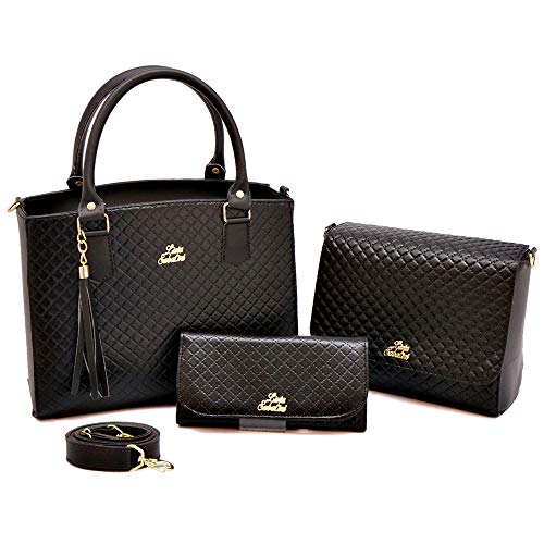 Bolsa Feminina Transversal kit com bolsa grande Bolsa Baú e Carteira (PRETO)