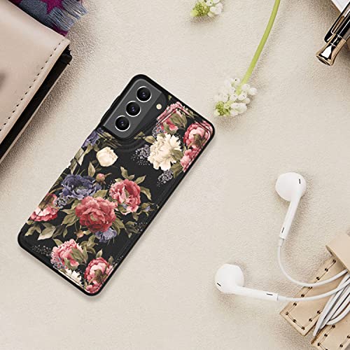 Leto Galaxy S21 Plus Case,Luxury Flip Folio Leather Wallet Case Cover With Fashion Designs For Girls Women,Protective Phone Case For Samsung Galaxy S21+ Plus 6.6" White Pink Flowers #TOP6