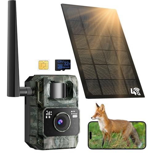 MAXDONE 4G/LTE Wildkamera mit SIM Karte - 48MP Wildkamera mit Handyübertragung App Solar mit 6000mAh Akku, Wildtierkamera mit Nachtsicht Bewegungsmelder, 4G Wildtierkamera IP66 Wasserdicht