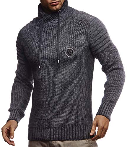 Leif Nelson Men’s Knitted Pullover | Long-sleeved slim fit Knitwear | Biker-Style sweatshirt with shawl collar for Men2