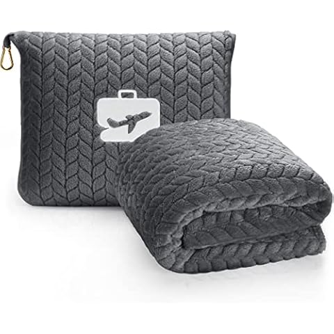 EverSnug Premium Travel Blanket Pillow - Soft 2 in 1 Airplane Blanket with Soft Bag Pillowcase, Hand Luggage Sleeve and Backpack Clip (Grey) Cover
