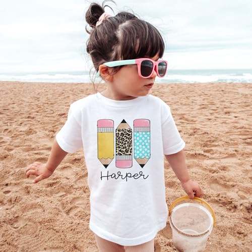 Girls Personalized Back to School Shirt - Custom Name T-Shirt with Cute Pencils, Leopard Print, and Polka Dots - Perfect First Day of School Outfit - Natural Toddler & Youth T-Shirt4