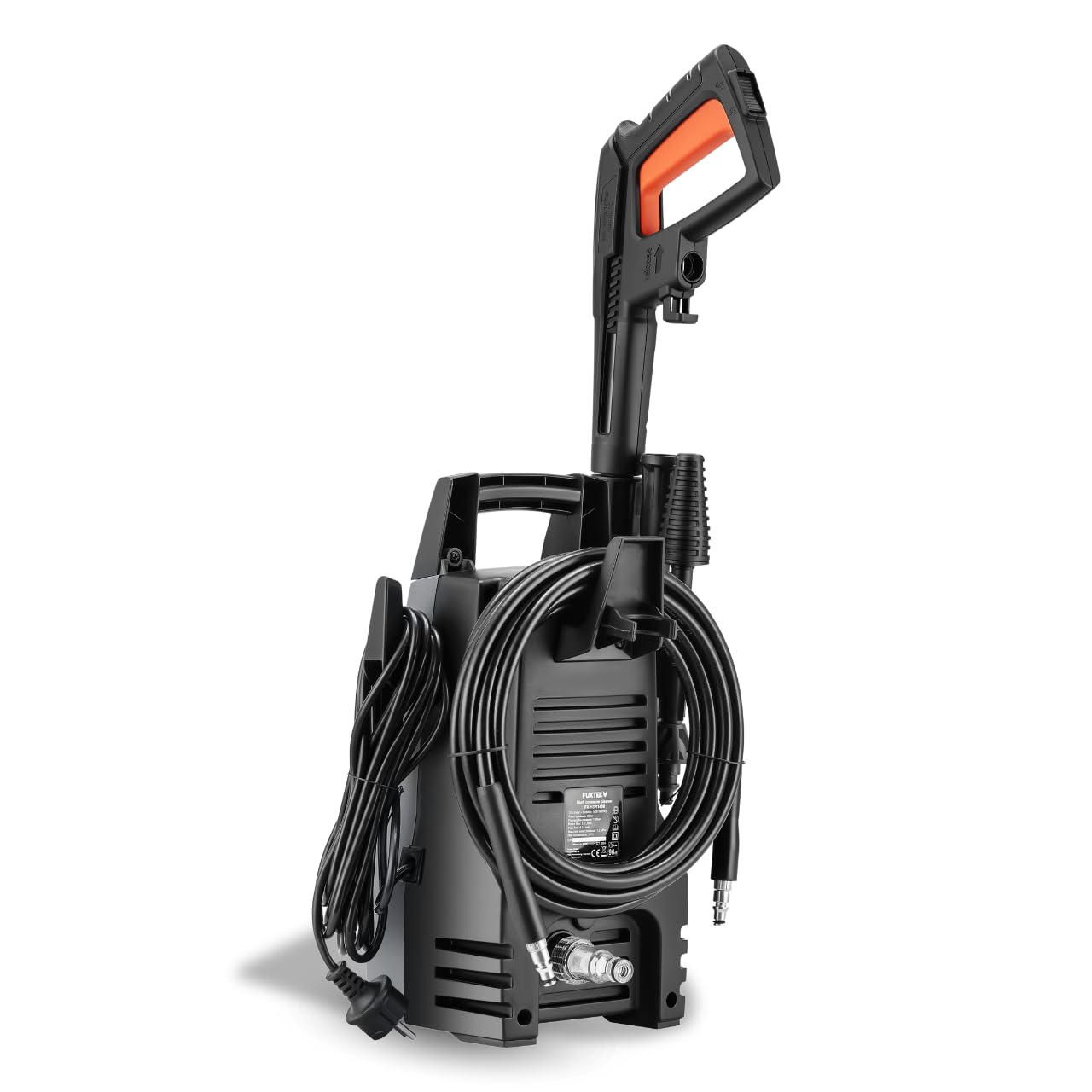 FUXTEC myjka wysokocisnieniowa FX-HDR1400, czyscik do powierzchni, 110 bar cisnienia roboczego, wydajnosc 390 l/h, moc 1400W, 5m waz wysokocisnieniowy i pistolet, waga 4,9 kg, w zestawie akcesoria
