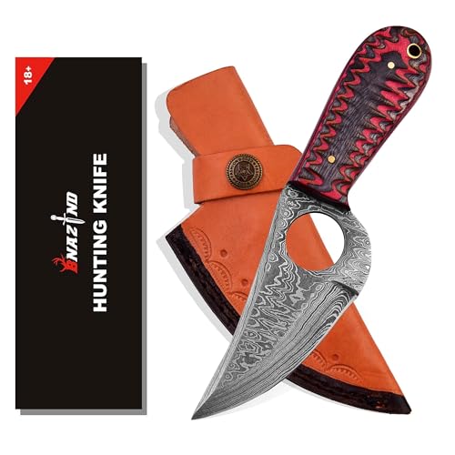 BNAZIND Handmade Damascus Hunting Knife with Sheath | Damascus Knives Damascus Steel Knife for Skinning, Camping, Outdoor | EDC 7.5 Inch Fixed Blade Bushcraft Knives for Men