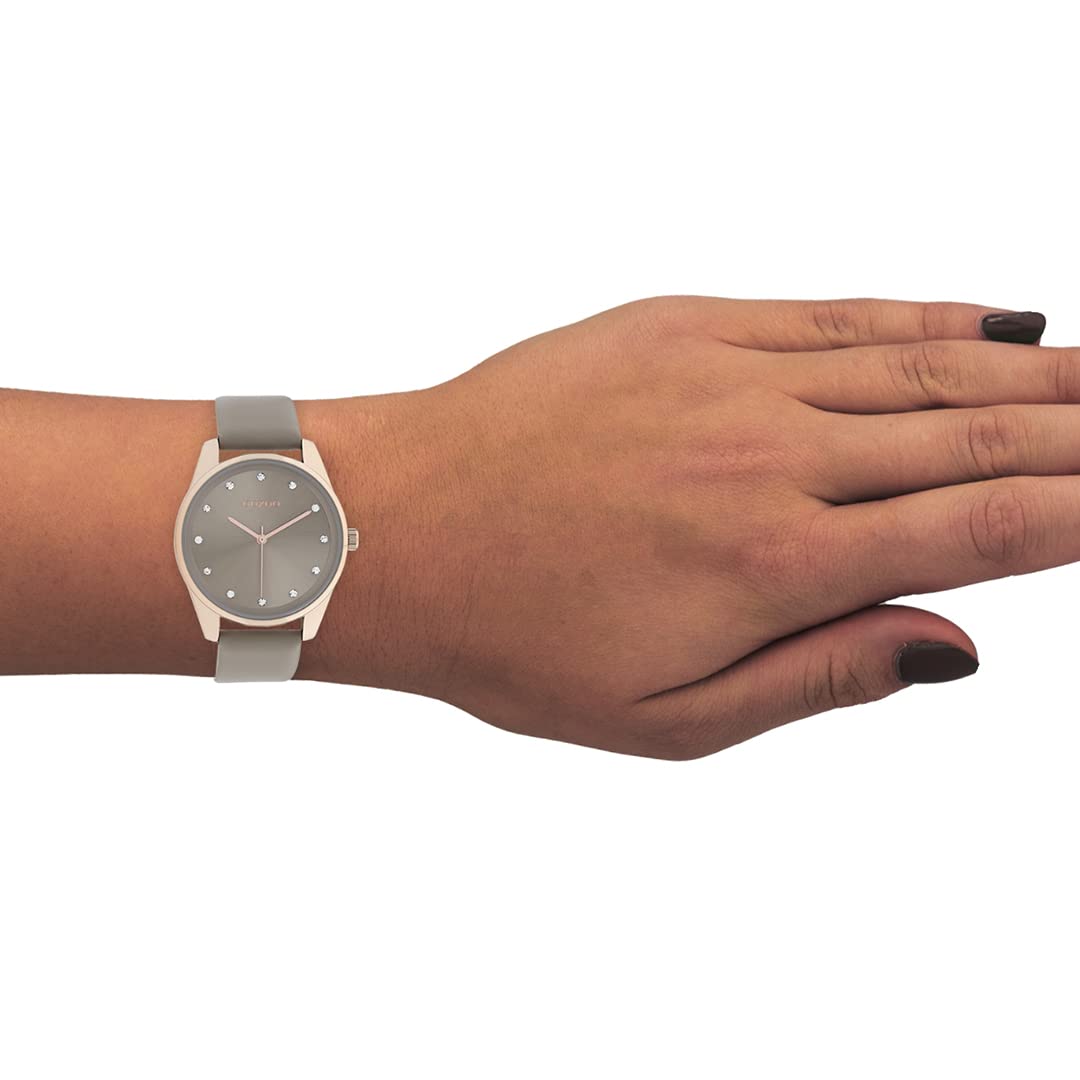 Reloj de mujer grande Oozoo con correa de cuero y esfera con 12 circonitas cúbicas de 42 mm de diámetro en diferentes variaciones, Oro rosa/pardo, Correas