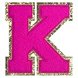 1 PC 4.5" Pink Chenille Letter Patch with Gold Border Elegant Iron On Letters for Special Occasions Delicate Monogram Patches for Weddings & Celebrations