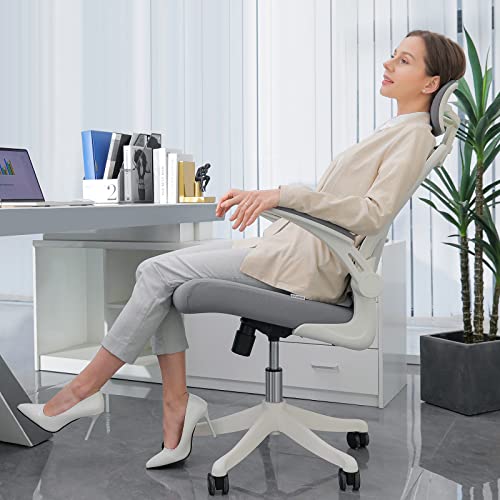 Vanspace Ergonomic Office Chair High Back Executive Mesh Computer Desk Chair With Adjustable Lumbar Support Headrest And Flip-Up Armrest Swivel Home Office Chair White #TOP6