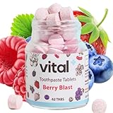 Vital Toothpaste Tabs with Nano-Hydroxyapatite | Berry Blast | Remineralizes Teeth | Kids Love It! | Fluoride Free | Plastic Free & Eco Friendly | Travel & TSA Approved | 62 Tablets (1 Month)