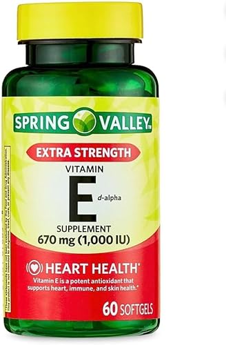 Spring Valley - Cápsulas blandas extra fuertes de vitamina E D-alfa, 670 mg (1,000 UI), 60 unidades