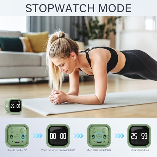 Image of Rotating Pomodoro Timer 5, 25, 10 50 Minutes Preset, Desk Productivity Flip Timer, ADHD Tool Cube Countdown Stopwatch, Vibration /High /Low Volume /Custom Modes, for Work, Study, Back to School, Green