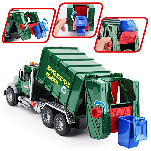 Image of Dwi Dowellin Toddler Toys for 3 + Years Old Boys, 15 inch Large Garbage Truck Toy,Friction Powered Waste Management Garbage Truck with Lights and Sounds,3 Rear Loader Trash Cans,Kids Gift