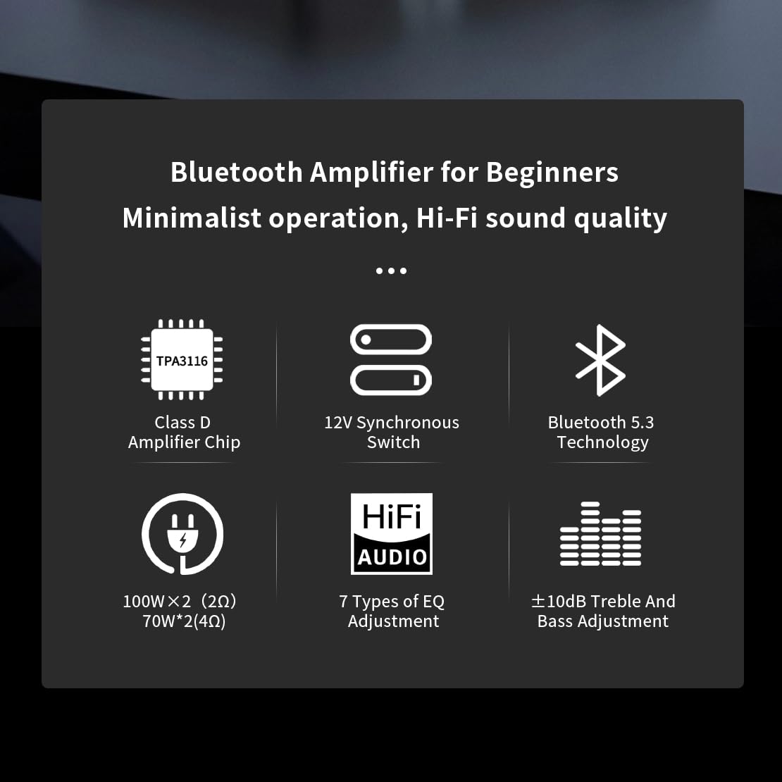 SMSL AO10 Amplificatore HiFi, Amp di Potenza Stereo a 2 Canali Classe D | 100W di Uscita per Diffusori Passivi | Amp Audio Domestico da Desktop con Trigger 12V, Controllo di Alti e Bassi e Modalità EQ