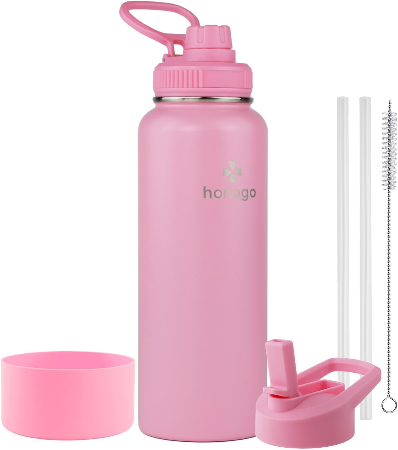 40 oz Double Wall Insulated Sports Water Bottle for Men, Women & Kids, 18/8 Stainless Steel Wide Mouth Thermal Flask with Straw Lid & Spout Lid, Leak Proof, Keep Hot and Cold (Pink, 40 oz)