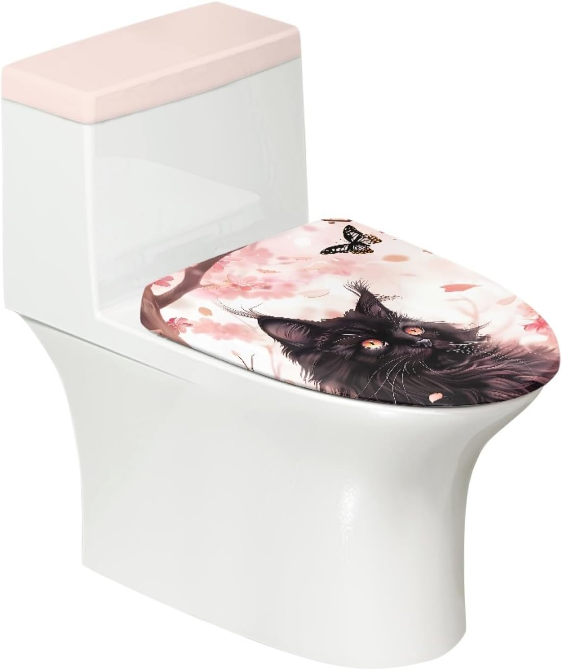 Toilet Seat and Tank Lid Cover 2Pcs Set Ocean Creature Print White Pink M