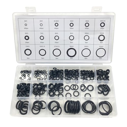 Beduan 300pcs O Rings Rubber Gasket Assortment Kit Set 18 Sizes Seal Washers for Car Repairs Plumbing Faucet Mechanic Gas Air Connections (Black)