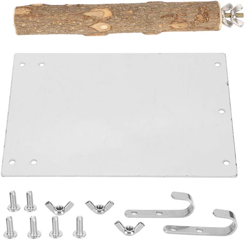 Borangs Bird Mirror With Perch,5 Inch Stainless Steel Parrot