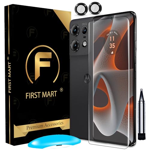 Image of FIRST MART HD+ UV Tempered Glass Camera Lens Compatible for Motorola Moto Edge 50 Pro 5G (6.7 Inch) With Black Camera Rings Guard & Installation Kit | Edge-To-Edge Protector Coverage | Black