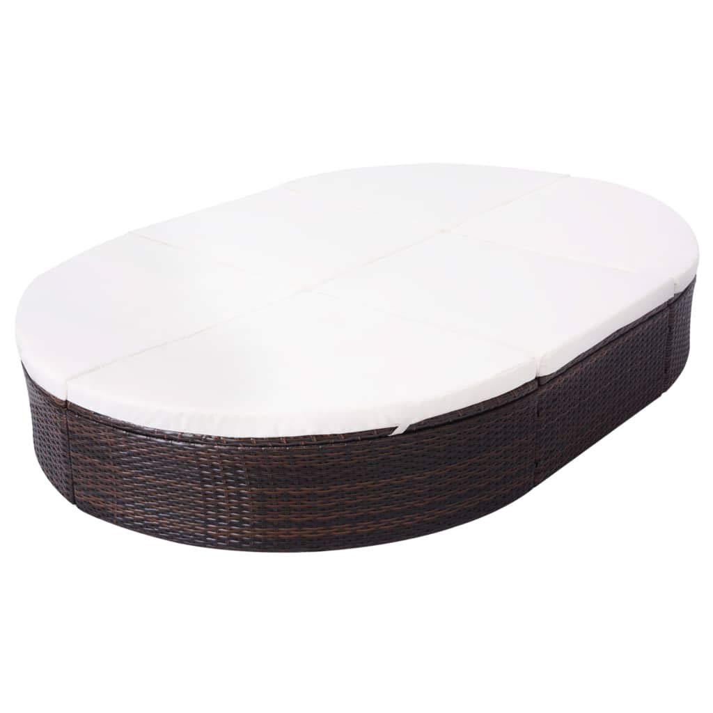 Lettino lounge per esterni, in polyrattan, marrone, con 6 cuscini, lettino da giardino e lettino prendisole, per terrazza, balcone, piscina, resistente alle intemperie, con lati regolabili in