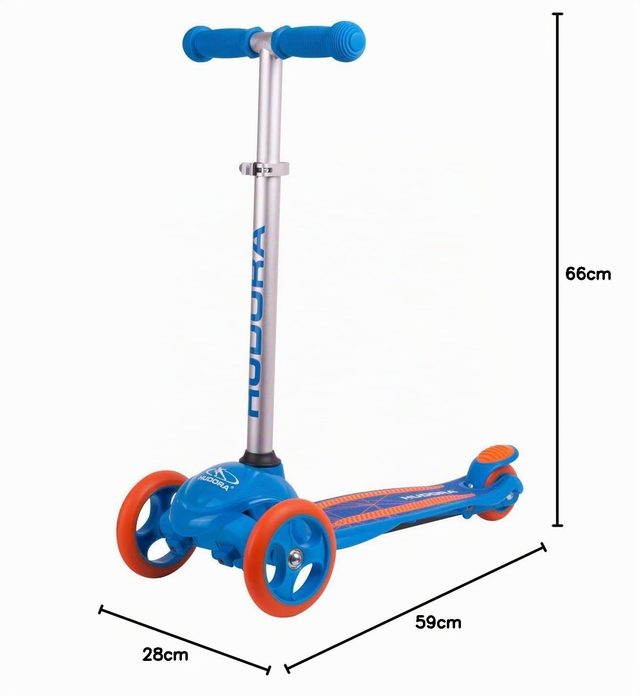 HUDORA Scooter Flitzkids 2.0 I Patinete para niños resistente con amplia plataforma I Scooter de tres ruedas mini ajustable en altura y portátil para hasta 50 kg I Patinete de aluminio para niños
