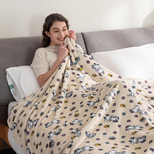 Image of Berkshire Blanket Peanuts VelvetLoft Cute Character Snoopy Plush Blanket,Peanuts Woodstock Snoopy Spring Frolic Large Canvas,King 90 in x 108 in (Official Peanuts Product)