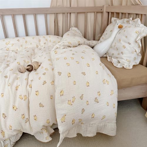 Image of BuLuTu Baby Duckling Print Duvet Cover 47x59 Inch, Soft Muslin Duvet Cover for Boys Girls Crib Bedding Gift for Toddlers, Duck Print (Pillowcase Not Included)