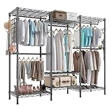 Étagères réglables : Porte-vêtements avec tringles ajustables et plateaux en fil métallique robustes amovibles. Selon vos besoins, vous pouvez ajuster l'espace de rangement et la hauteur des étagères à vos besoins, de sorte que le rangement de vêtements de différentes longueurs et tailles ne pose aucun problème.