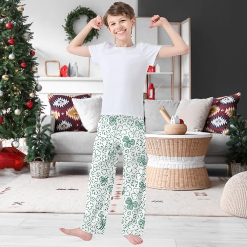 Boy's Lounge Pants Hand Drawn Clover Doodle Kids Jogger Pants Elastic Waist Long Bottoms with Pockets 6-14 Years2