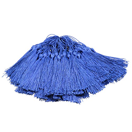 Image of VAPKER 100 Pieces Blue Tassels 13cm /5-Inch Silky Handmade Soft Tassels Floss Bookmark Tassels with 2-Inch Cord Loop for Jewelry Making, DIY Projects, Bookmarks