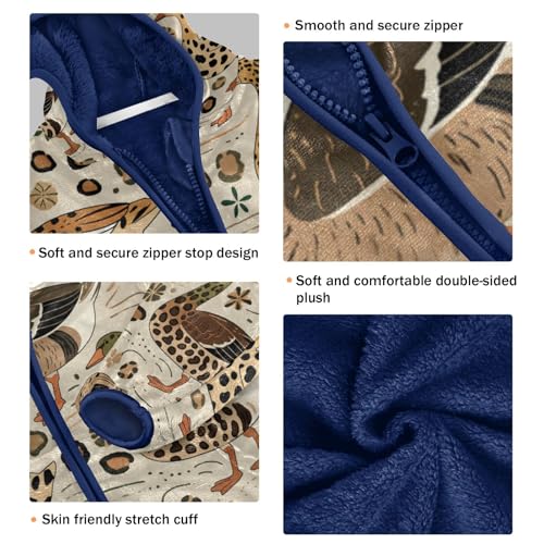 Ducks with Leopard Print Pattern Toddler Fleece Jacket Girl Boys Hooded Fleece Jacket Coat Warm Outwear Zip-up 3-10T3