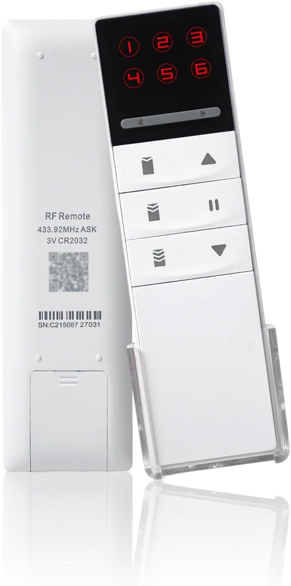 Front and back view of the YR2188B-6 remote control with its wall mount.