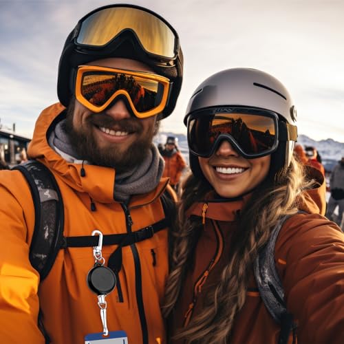 Harloon 3 Pcs Ski Pass ID Card Holder Retractable Winter Ski Badge Reels Ticket Badge Clips Metal Carabiner Clip Retractable ID Reel Clips for Card Holder and Keychain