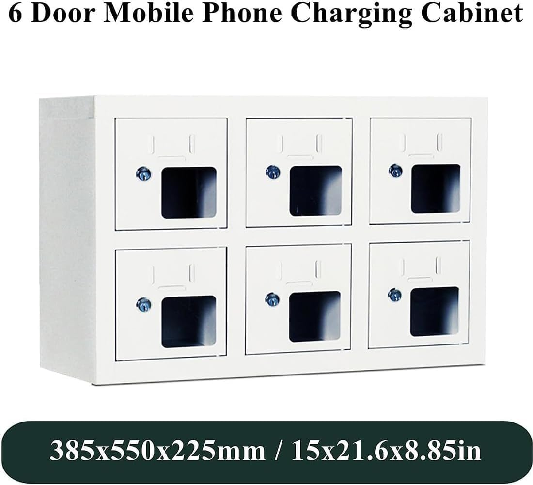 Cell Phone Locker Box for Classroom with Door Locks and Keys Clear Acrylic Jail Storage Cabinet，Secure 9-Slot Phone Storage Cabinet with Mini Charger - Steel Locker for Mobile Phones, Perfec