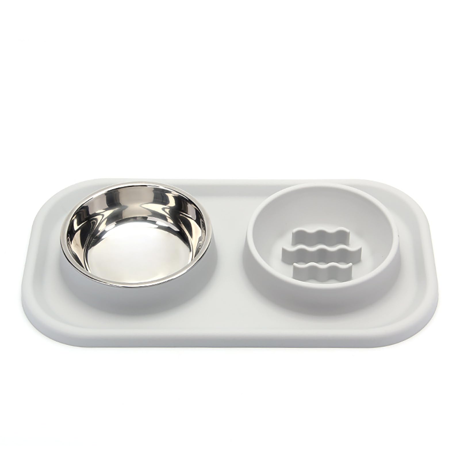 Slow Feeder Bowl Set for Cat and Dog/Non Slip Silicone Pet Bowls/Non Spill Food Mat with Stainless Steel Bowl