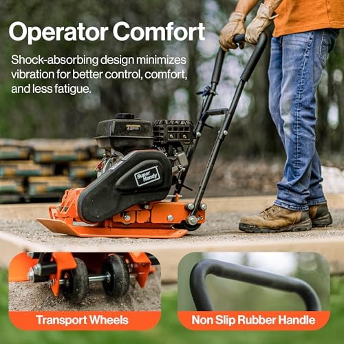 Image of SuperHandy Plate Compactor Rammer 7 HP Gas Engine 4200-Pounds of Compaction Force Rammer Jumping Jack Tamper 20 x 15 Inch Plate for Paving Landscapes Sidewalks Patios EPA /CARB Compliant
