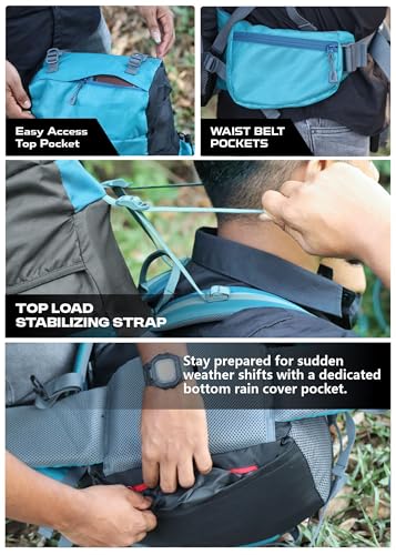 TRAWOC Peakpro 75L Blue Hiking Backpack SHAMROCK - Image 6
