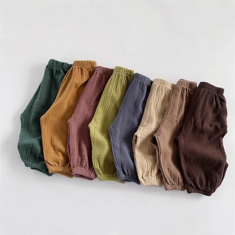 Kids Solid Double Layer Cotton Pants Vintage Cotton Long Trousers Boys Girls2