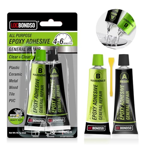 LOCBONDSO 2 Part Epoxy AB Glue, 5-7 Min Fast Curing Clear Adhesive, Extra Strength, Waterproof & High Temp Resistant, Bonds Metal, Wood, Plastic, Ceramic for DIY & Industrial Repairs(20ml+20ml)