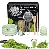 AXVRAV 6-teiliges Japanisches Matcha Set, Matcha-Schale mit Ausgießer, Matcha-Besen Filtersieb...