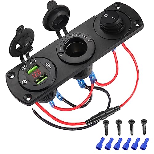 MEIRIYFA Prise allume-cigare de 12 V pour VR, prise de courant pour voiture avec double sortie USB QC3.0, panneau de prise de courant RV, chargeur étanche...