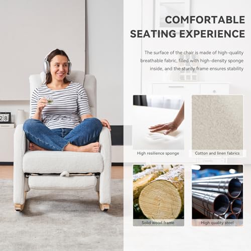 FOXHUNTER-Rocking-Chair-Nursery-Modern-Glider-Chair-with-Adjustable-Footrest-and-Solid-Wood-Legs-High-Backrest-Nursery-Chair-with-Side-Pocket-Rocker-Armchair-for-Living-Room-Bedroom-Teddy-Ivory FOXHUNTER Rocking Chair Nursery Modern Glider Chair with Adjustable Footrest and Solid Wood Legs High Backrest Nursery Chair with Side Pocket Rocker Armchair for Living Room Bedroom Teddy Ivory