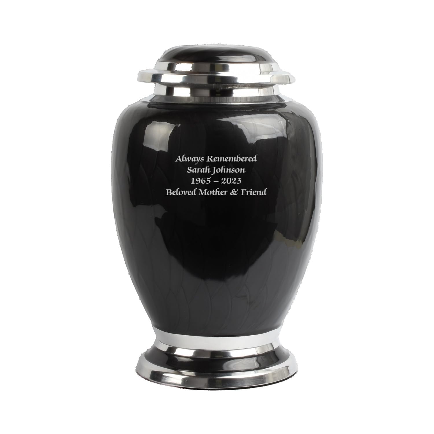 Aluminium Cremation Urn for Human Ashes – Adult Large Size Funeral Memorial Keepsake – Secure and Dignified Resting Place Holds Approx. 90kg or 14 Stone Body Ashes (Personalised- Elegant Black) — image 1