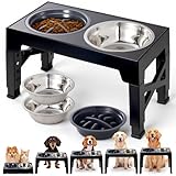 OSLIFE Plato para Perro，Comedero Elevado para Perro y Gato con 5 Alturas Ajustable，Platos para Perro Alimentación...