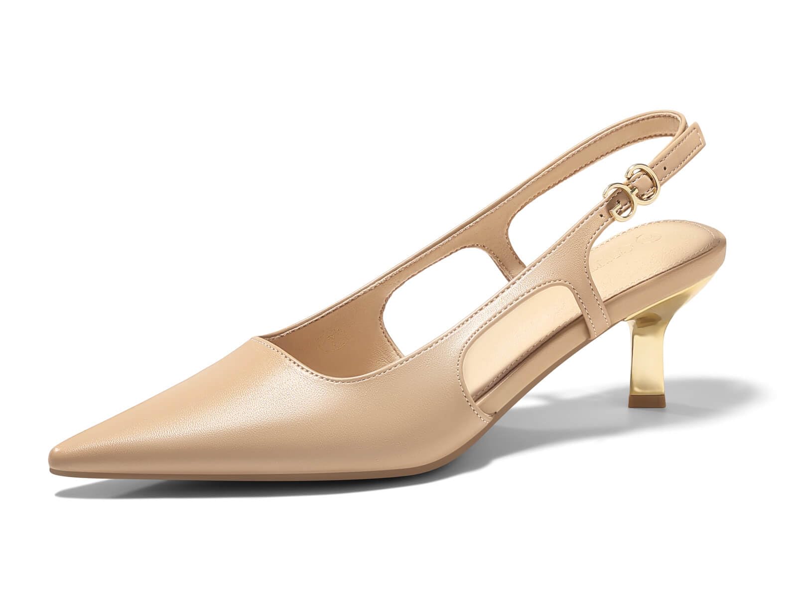 Womens Low Kitten Heels Slingback Pumps Closed Pointed Toe Buckle Party Work Dress Shoes