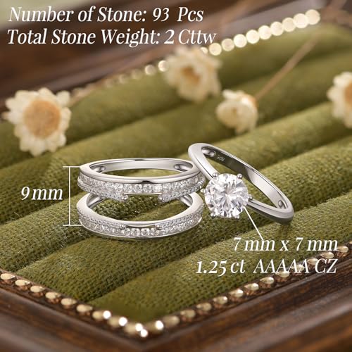 2Ct Wedding Rings Sets for Women 925 Sterling Silver Bridal Rings Sets Ring Enhancer AAAAA Cubic Zirconia Round Cut Engagement Set Size 4-123