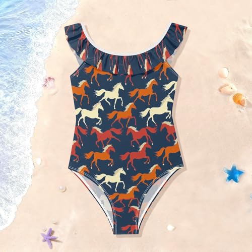 Trajes de baño sin mangas con volantes y siluetas de caballos para niñas pequeñas 3