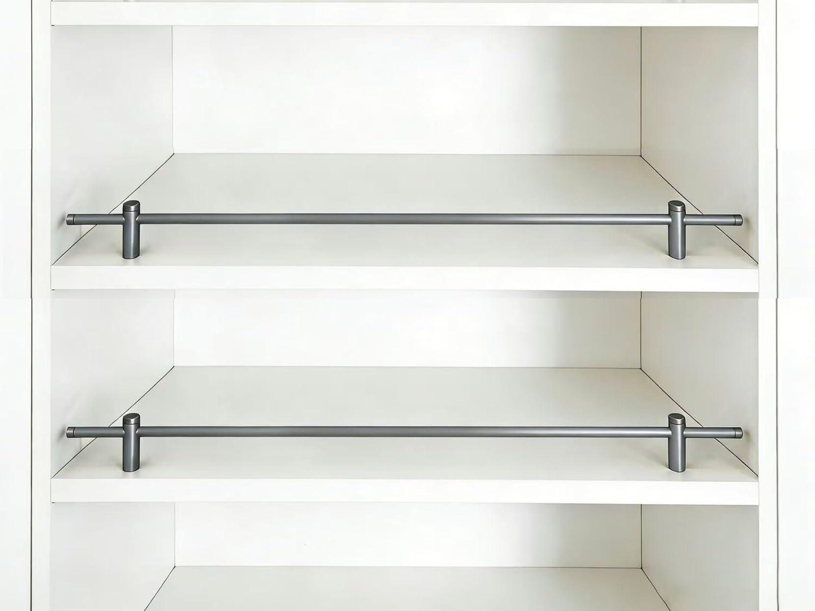 2 Pcs Floating Shelves Tipping Rail, Home Bathroom Kitchen Pantry Cabinet Fence Edge Guardrail, Bookshelf/Bookcase/Magazine Anti-Fall Retaining Bar(Grey,Long 23in/58cm)