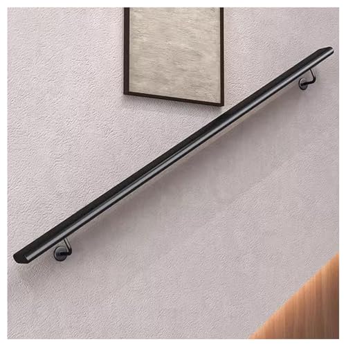 Rampe d'escalier en fer forgé noir de 120 cm avec support de sécurité mural - 2